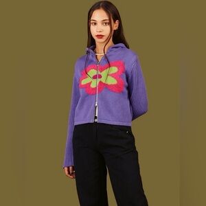 👾UNIF Dazee👾 Purple and Green Floral Cardigan Sweater Full Zip Double Zip Trend